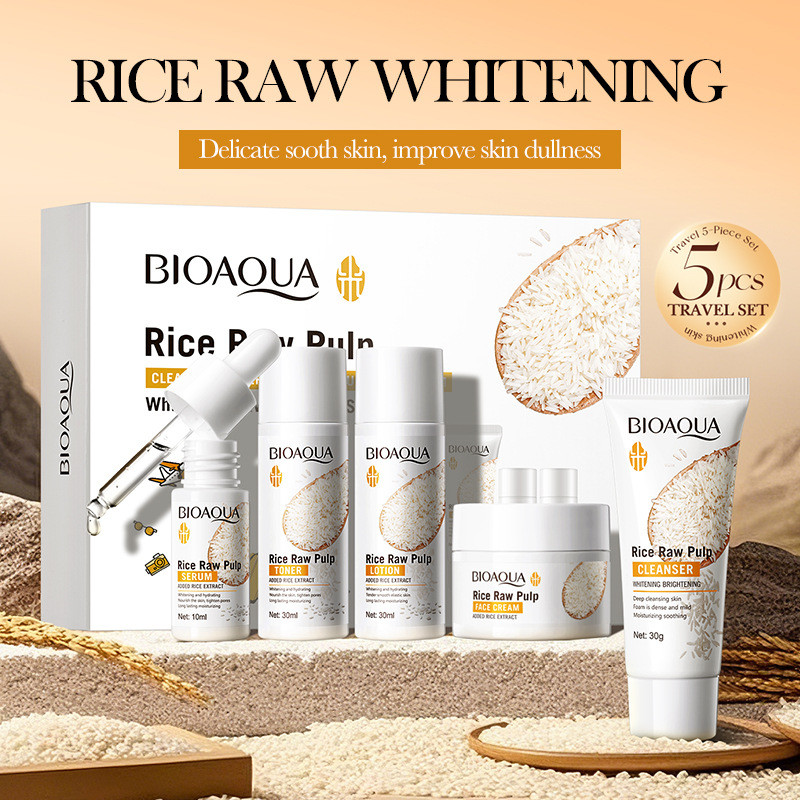 Luxury Skincare Wholesale - 5pcs BIOAOUA Rice Raw Whitening Set